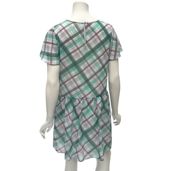 Ann Taylor Pastel Plaid Drop Waist Flutter Sleeve Shift Dress Sz 4 - Picture 2 of 7